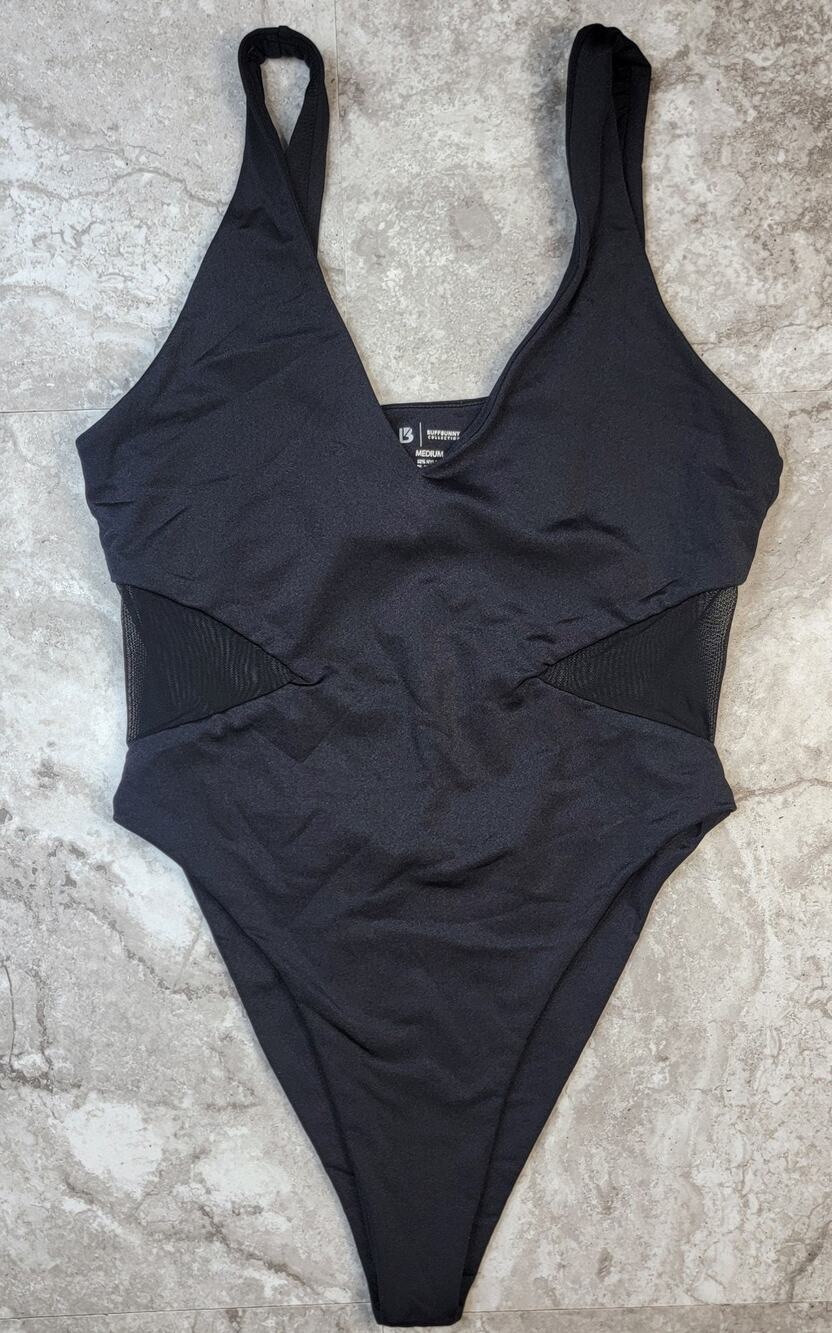 Buffbunny Medium Swim Bathing Suit 1 Pc Black Mesh Cutout Swimwear Beach Cruise